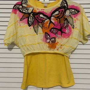Belle Du Jour Yellow Butterfly Two Piece Top M